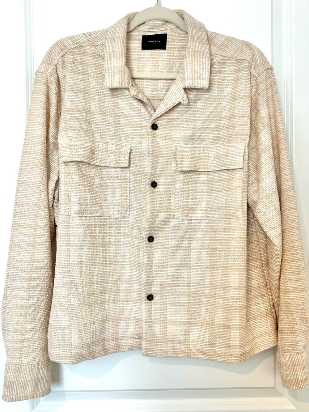 Pacsun Men’s Loose Weave M Button Up Shacket Tan Boxy Cropped